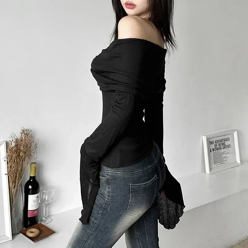 T-Shirts Vintage Off Shoulder Trendy Tshirt - Lunara shop