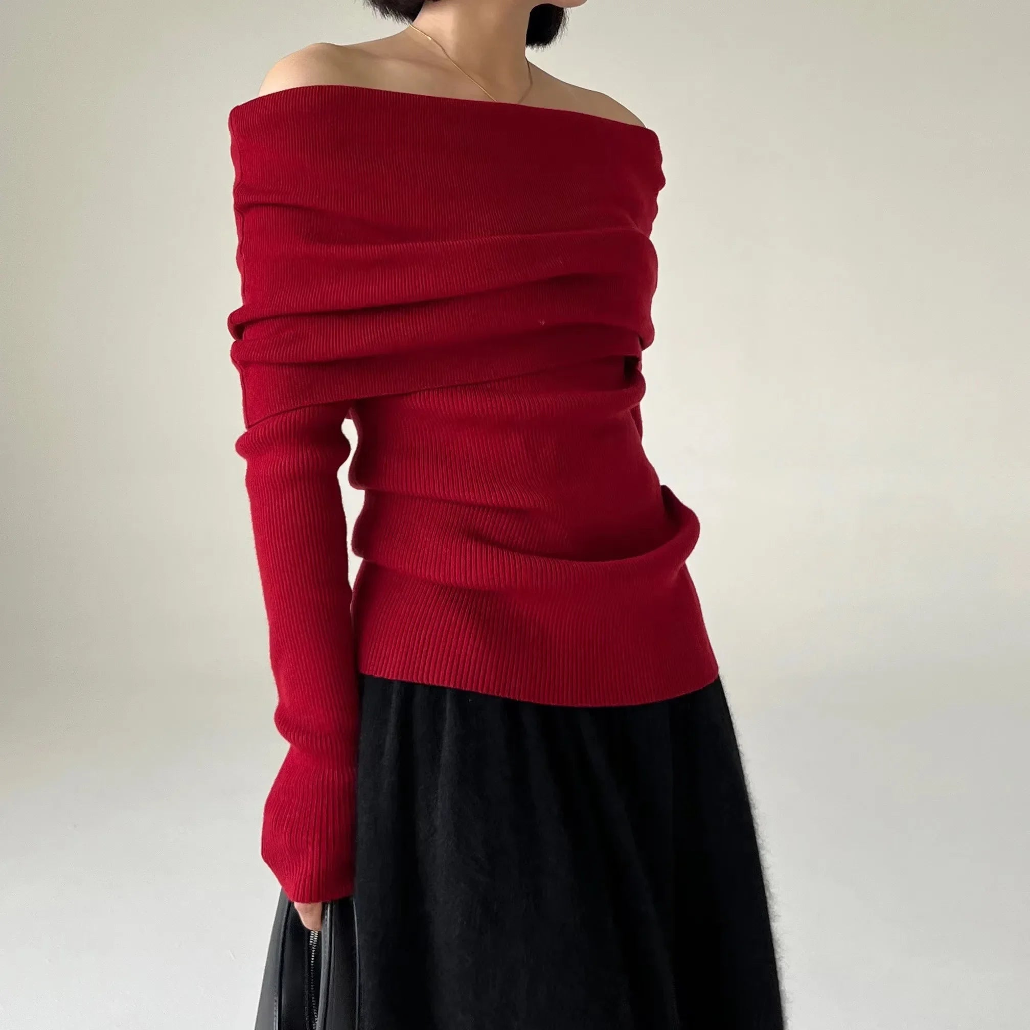 Autumn Winter Off Shoulder Sweater - Lunara shop