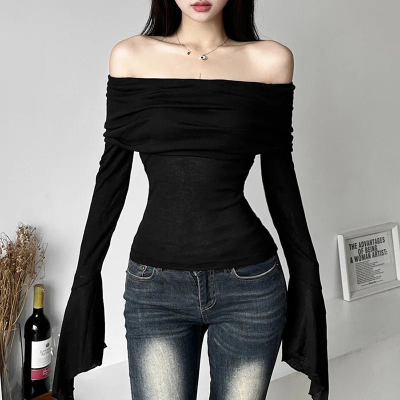 T-Shirts Vintage Off Shoulder Trendy Tshirt - Lunara shop