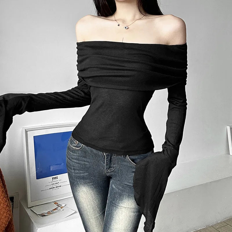 T-Shirts Vintage Off Shoulder Trendy Tshirt - Lunara shop