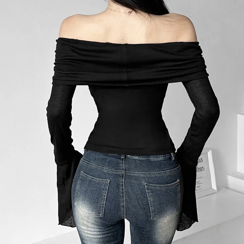 T-Shirts Vintage Off Shoulder Trendy Tshirt - Lunara shop