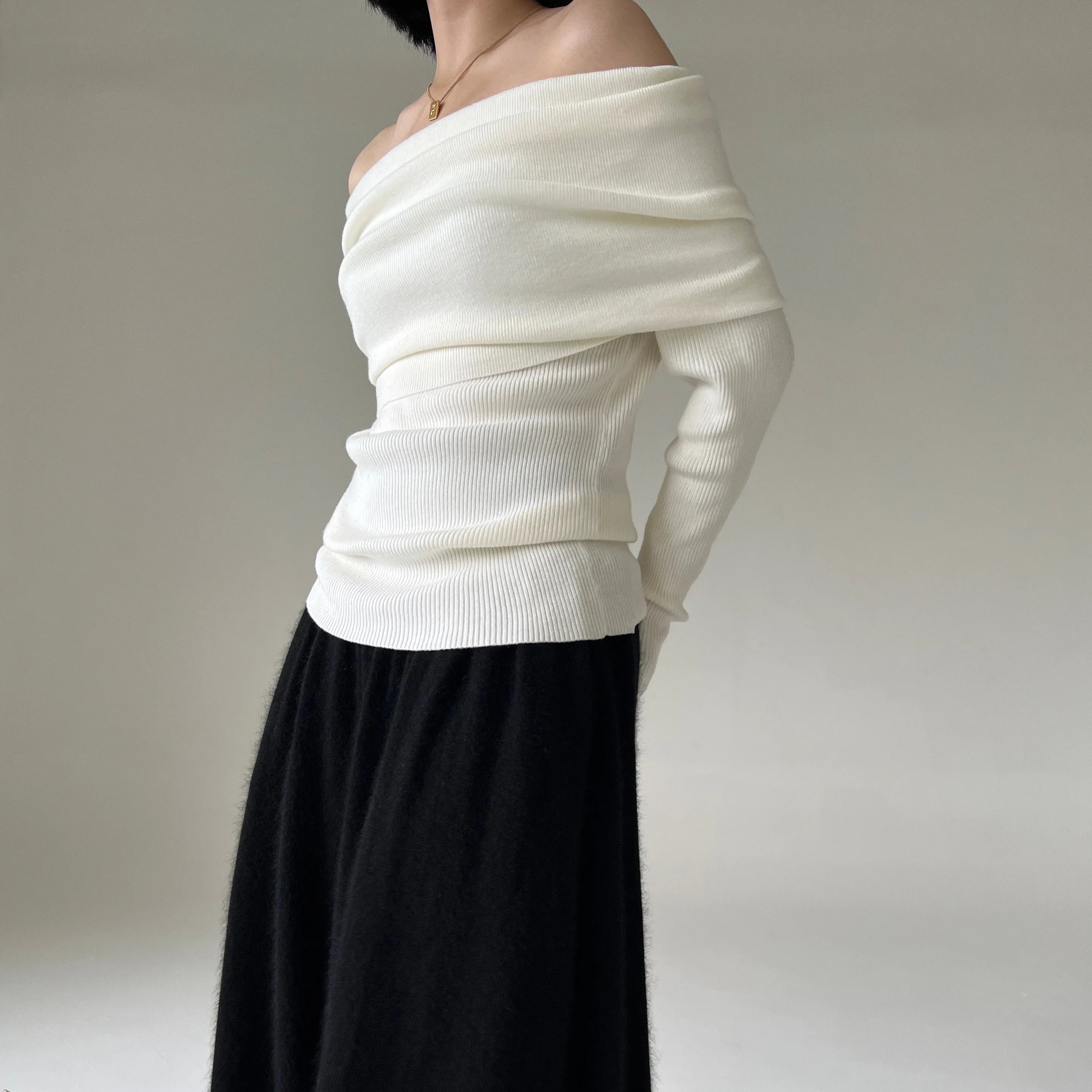 Autumn Winter Off Shoulder Sweater - Lunara shop