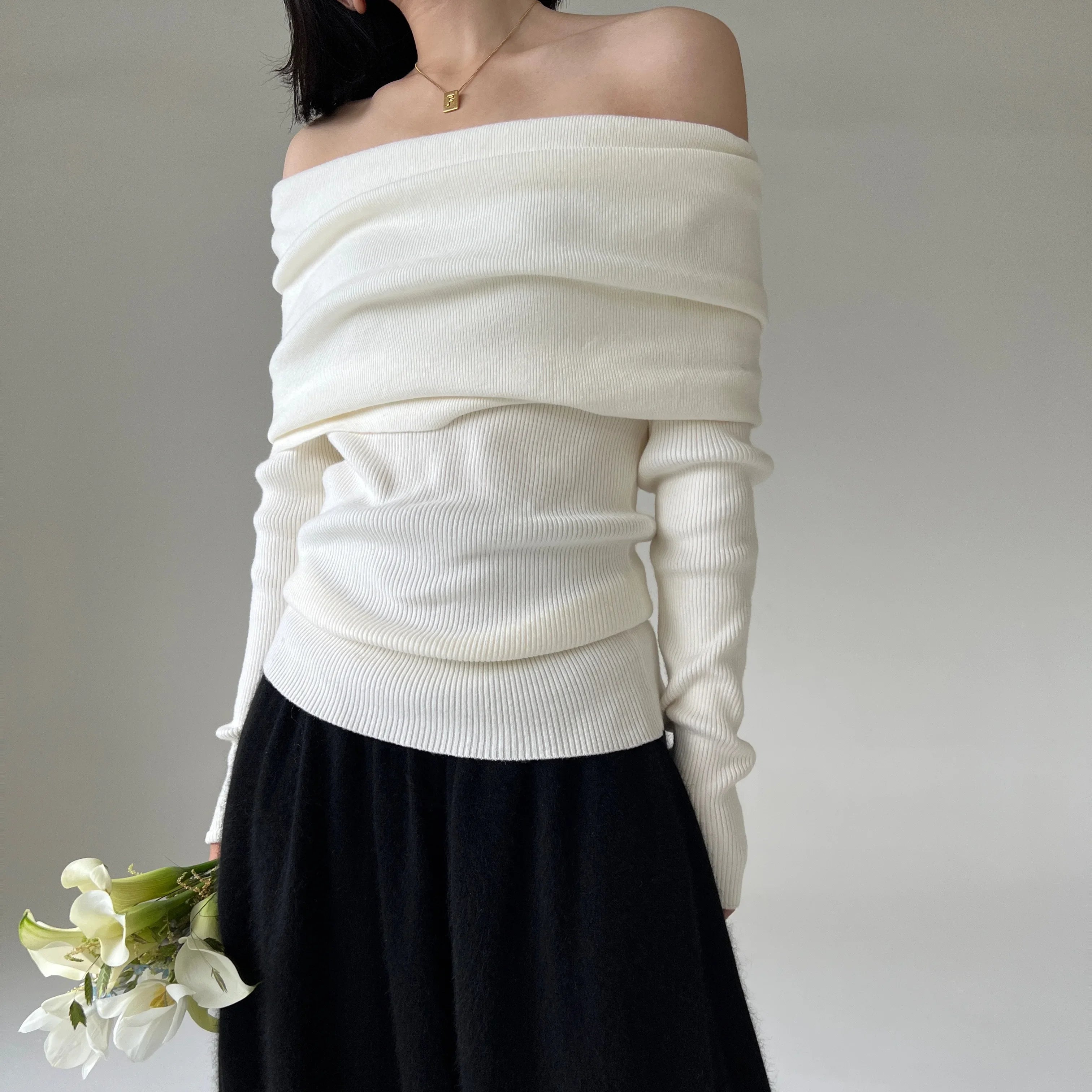 Autumn Winter Off Shoulder Sweater - Lunara shop