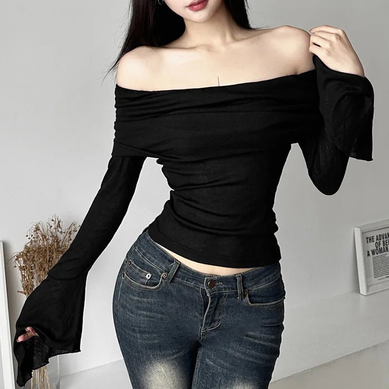 T-Shirts Vintage Off Shoulder Trendy Tshirt - Lunara shop