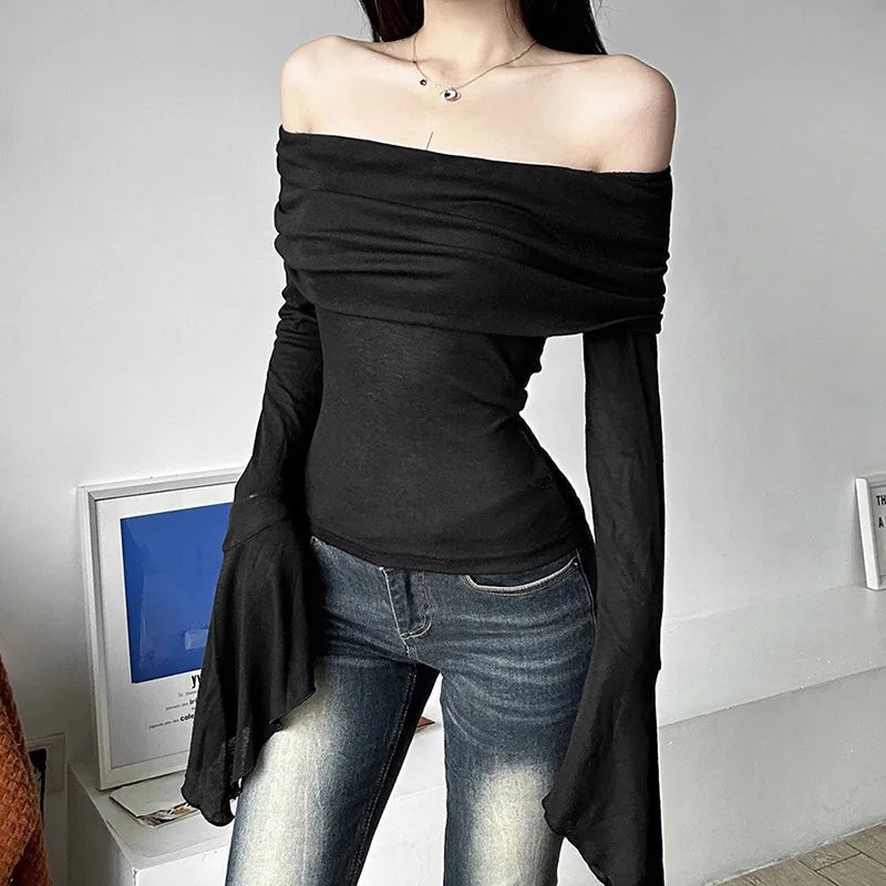 T-Shirts Vintage Off Shoulder Trendy Tshirt - Lunara shop