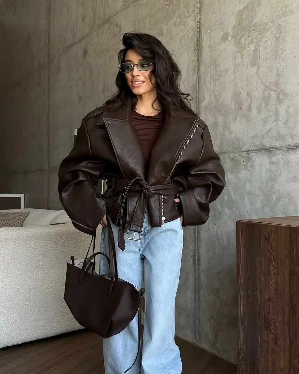 Casual Dark Zipper Leather Short Jacket Street Wear - Lunara shop