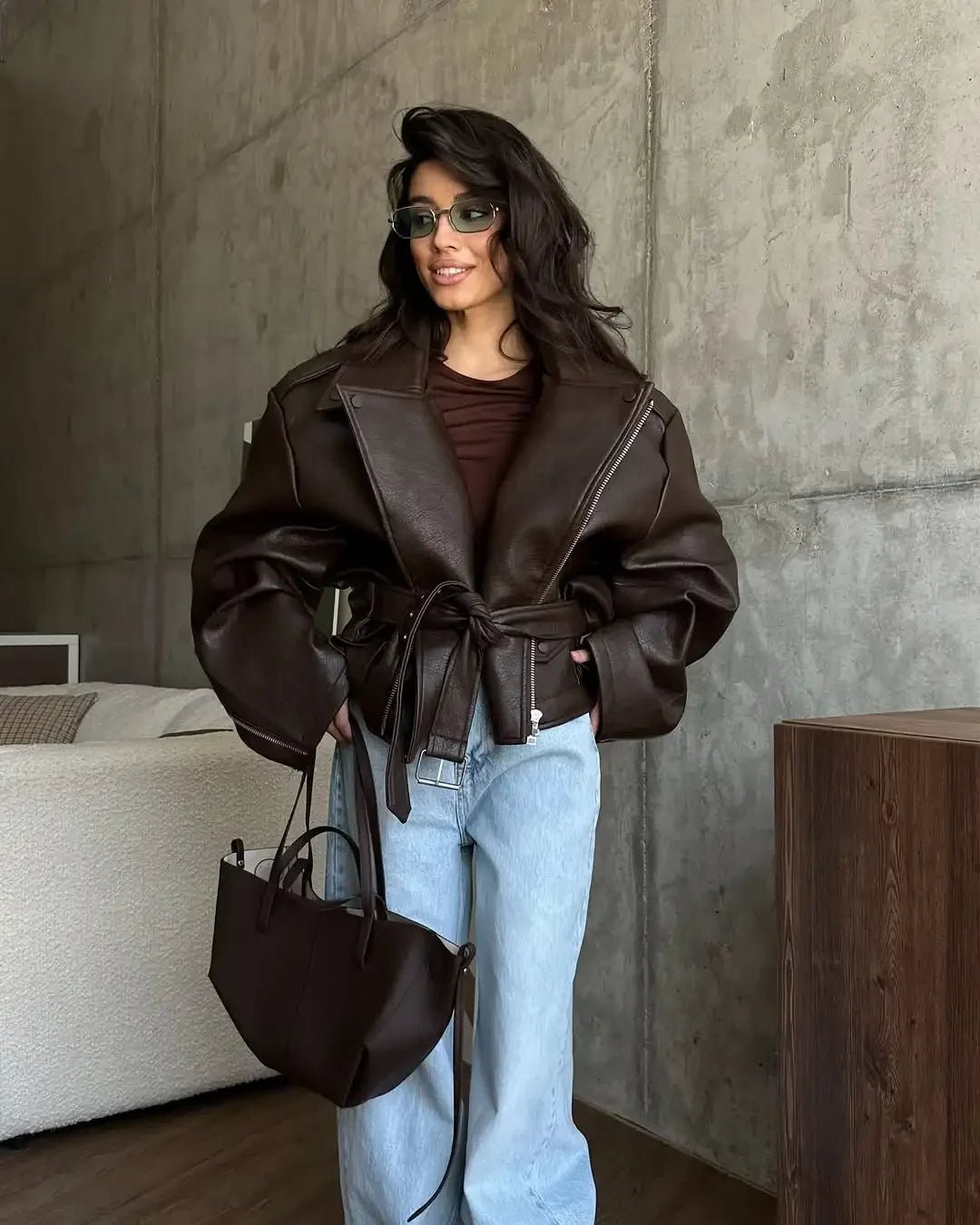 Casual Dark Zipper Leather Short Jacket Street Wear - Lunara shop