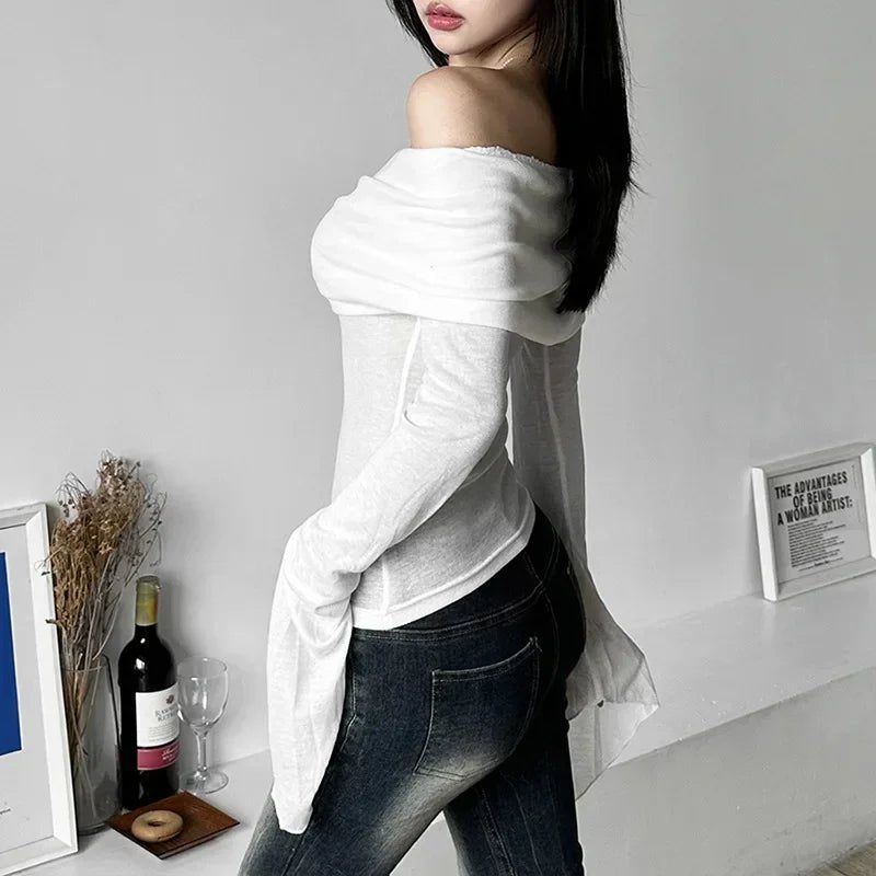T-Shirts Vintage Off Shoulder Trendy Tshirt - Lunara shop