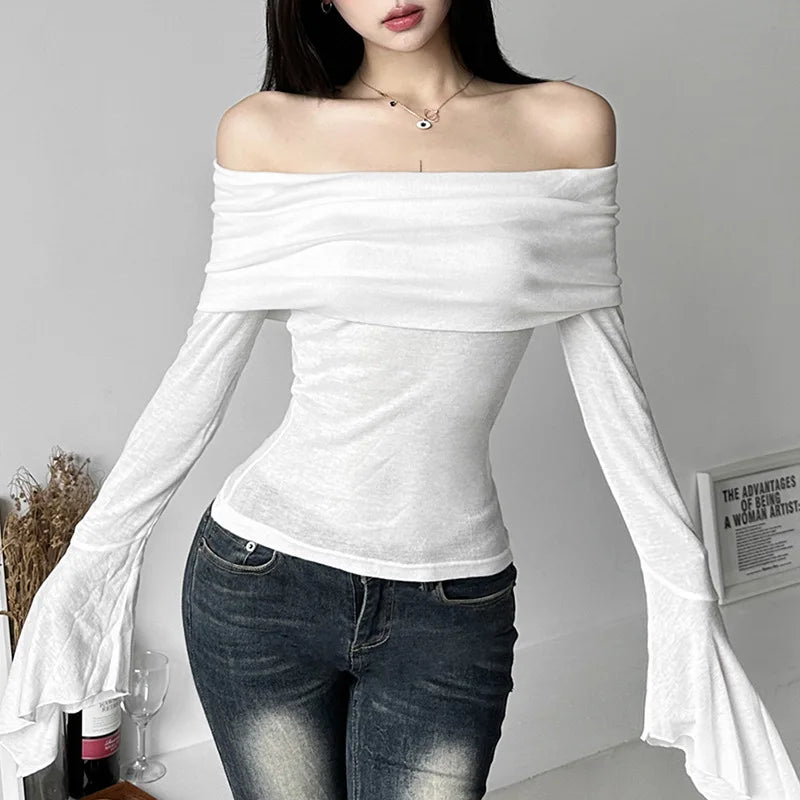 T-Shirts Vintage Off Shoulder Trendy Tshirt - Lunara shop