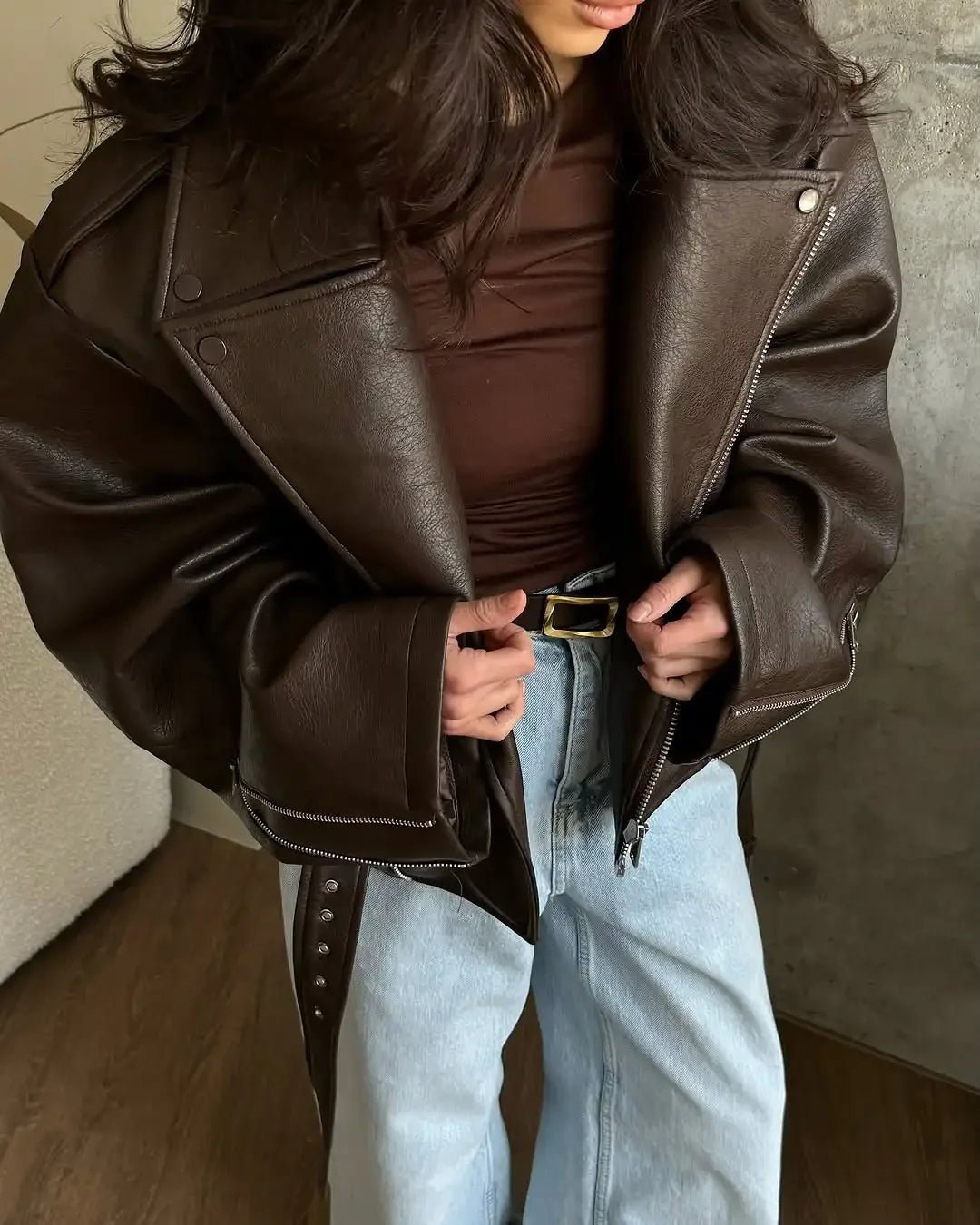 Casual Dark Zipper Leather Short Jacket Street Wear - Lunara shop