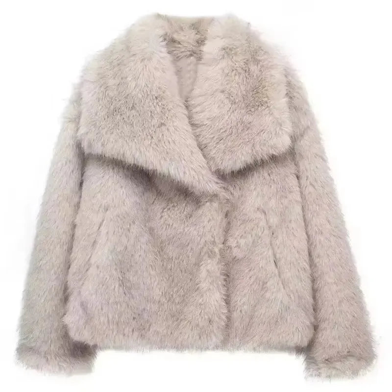 Elegant Faux Fur Coat Warm Fluffy