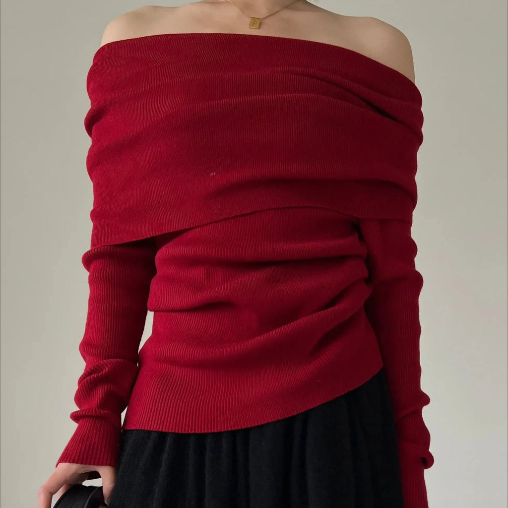 Autumn Winter Off Shoulder Sweater - Lunara shop
