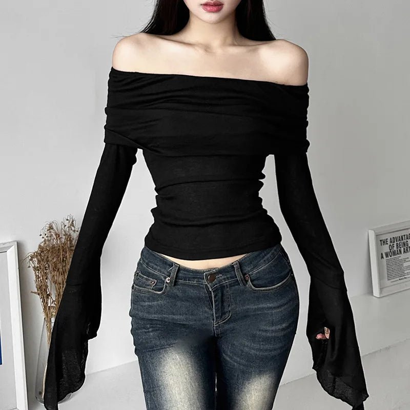 T-Shirts Vintage Off Shoulder Trendy Tshirt - Lunara shop
