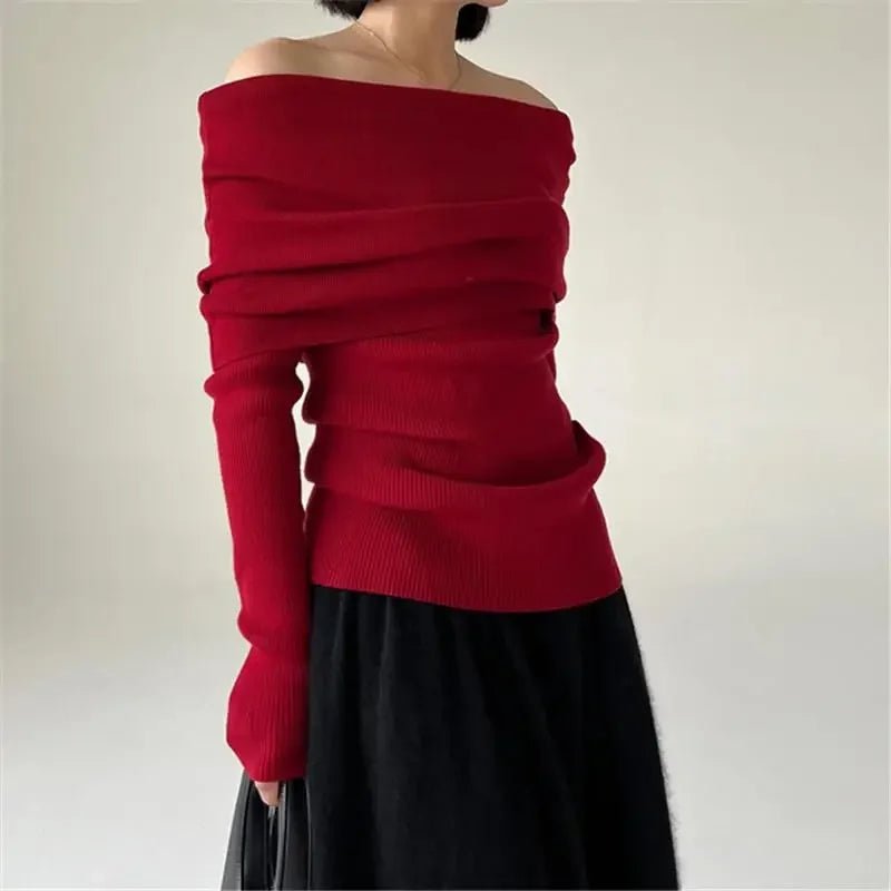 Autumn Winter Off Shoulder Sweater - Lunara shop