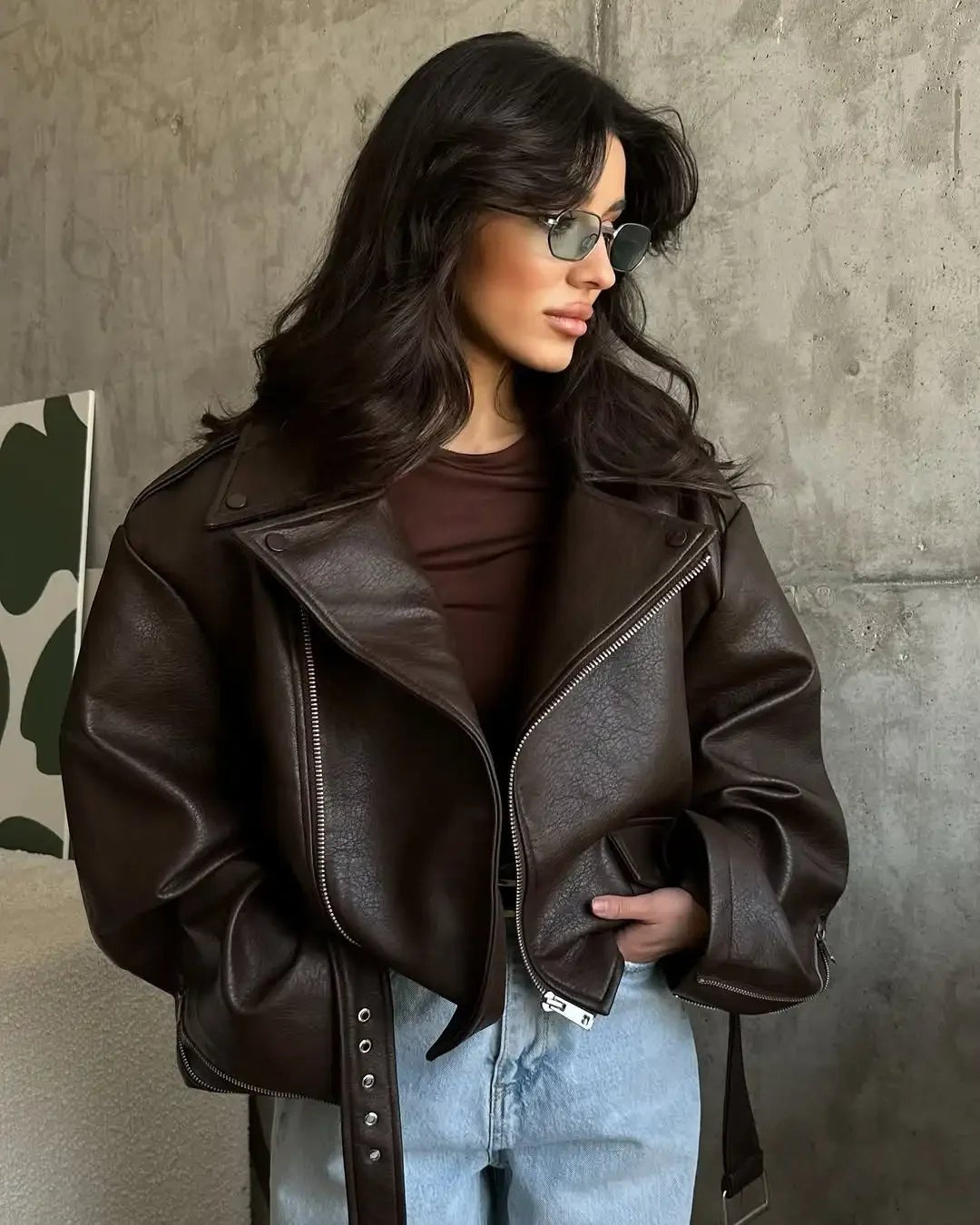 Casual Dark Zipper Leather Short Jacket Street Wear - Lunara shop