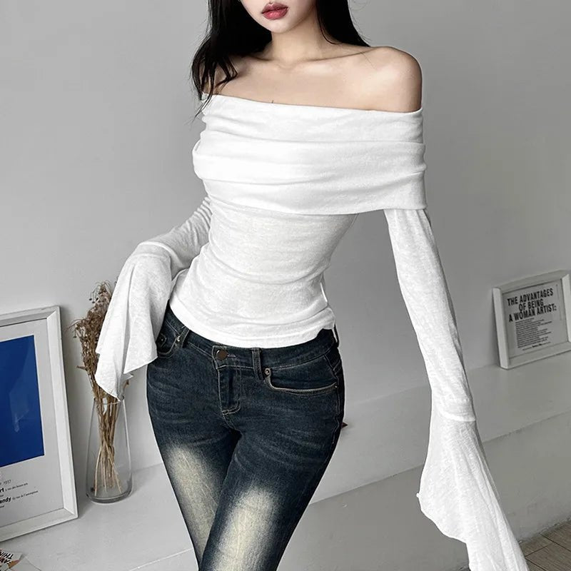 T-Shirts Vintage Off Shoulder Trendy Tshirt - Lunara shop