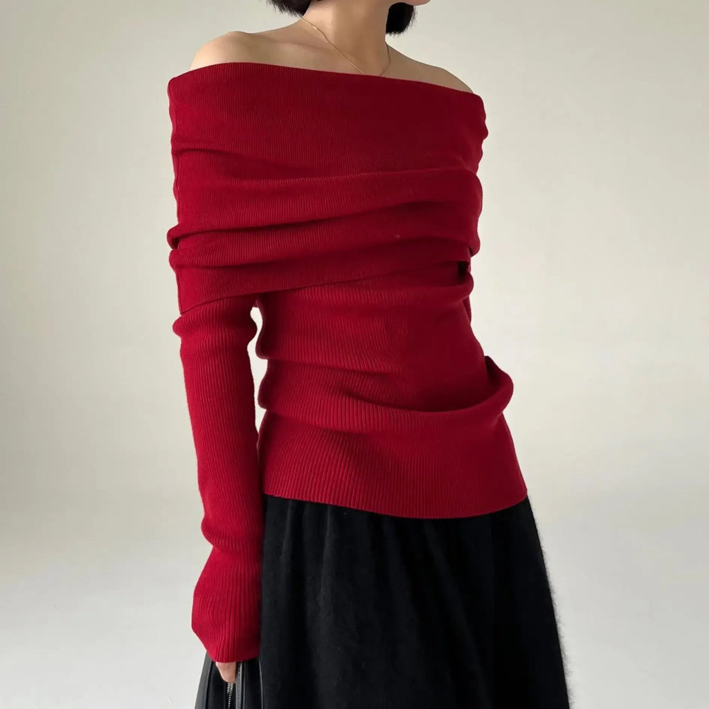 Autumn Winter Off Shoulder Sweater - Lunara shop