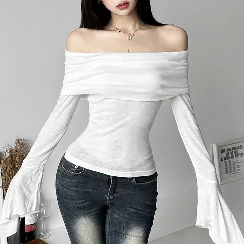 T-Shirts Vintage Off Shoulder Trendy Tshirt - Lunara shop