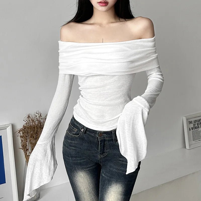 T-Shirts Vintage Off Shoulder Trendy Tshirt - Lunara shop